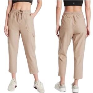 Athleta Farallon Cargo Crop Pants Pull On Drawcord Breathable Silt Taupe Tan 12P